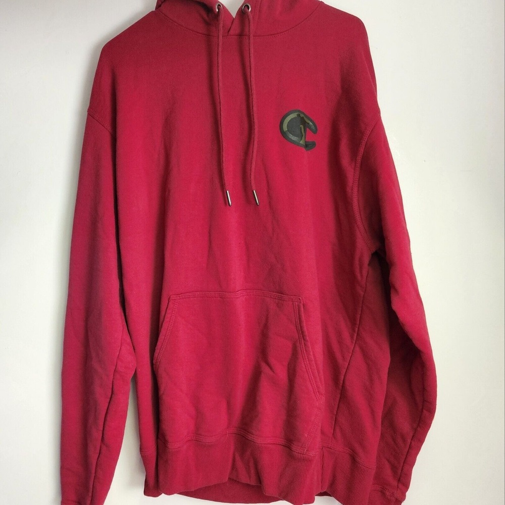 Champion Sweatshirt Mens Large Powerblend Fleece Hoodie Pullover Red Logo